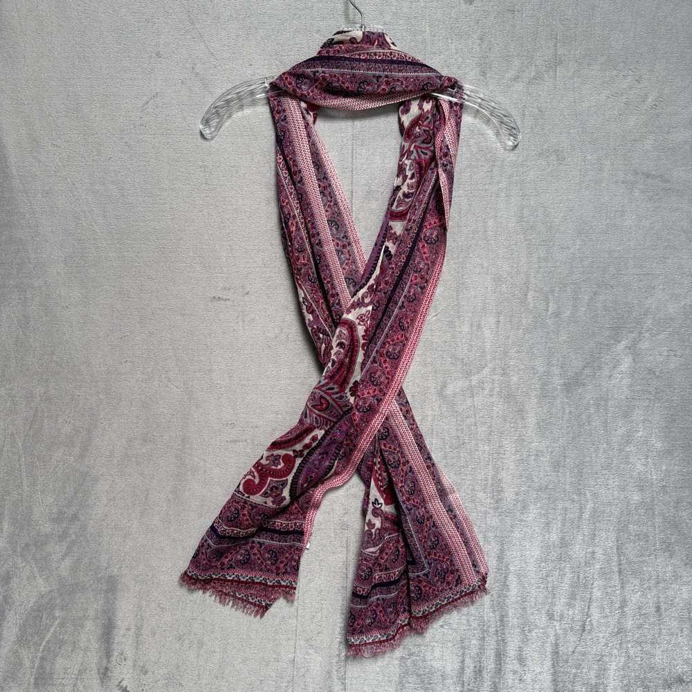 J. Jill Scarf OSFM Pink Paisley‎ Cotton Rectangle Lightweight Fringe Womens